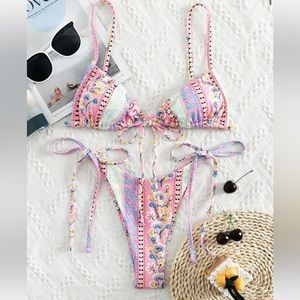 Paisley and floral pink bikini, size medium NWT